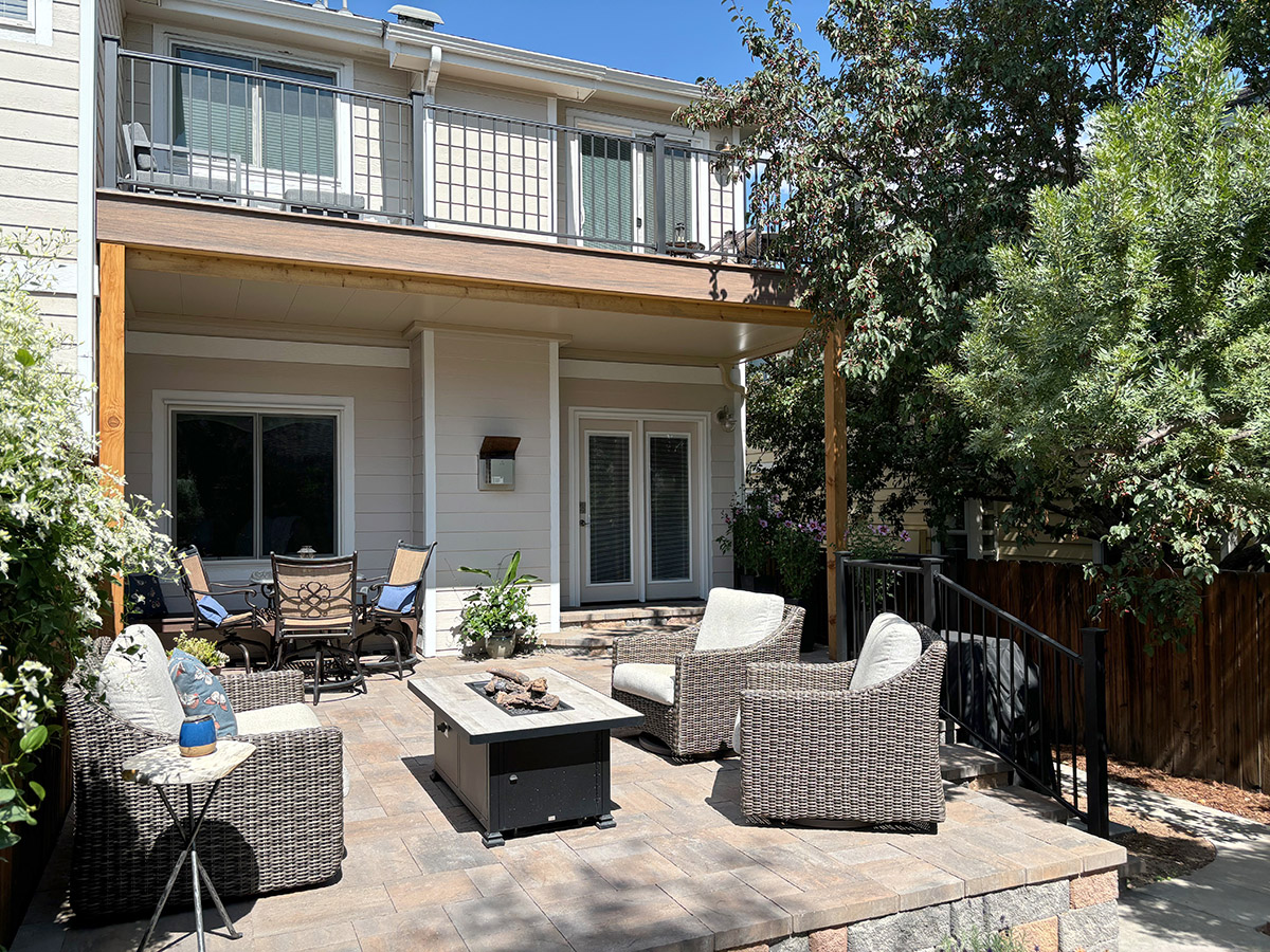 elevated deck over paver patio